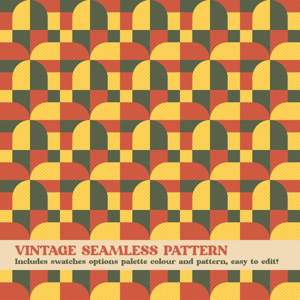 vintage naadloos patroonontwerp met stalen opties kleurenpalet en patroon vector