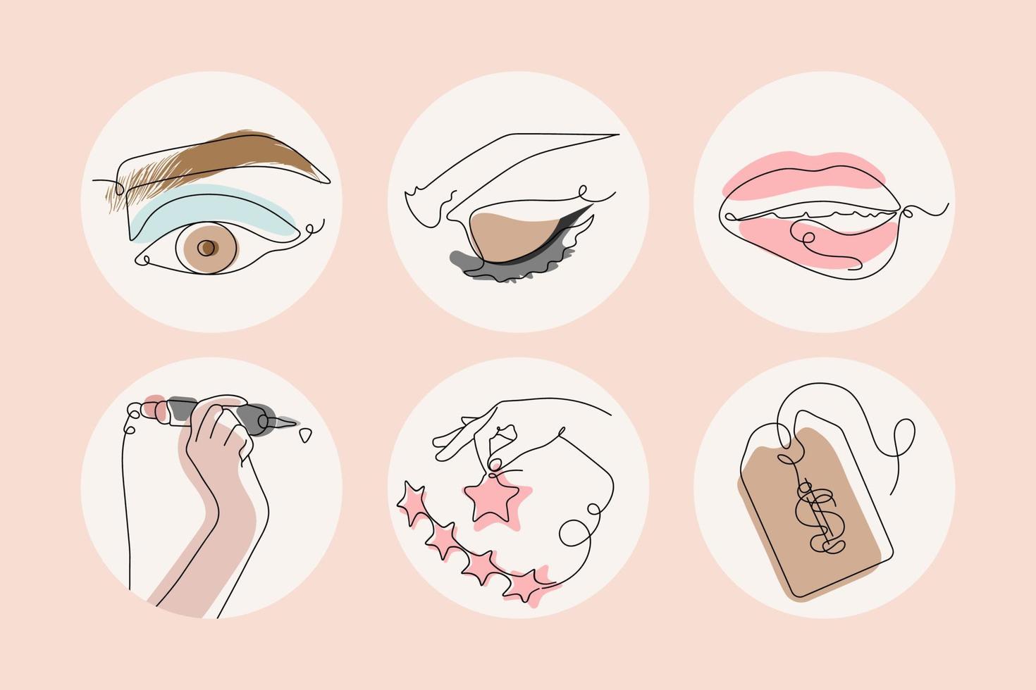 set van lijn kunst iconen, tattoo en beauty concept. tekeningen met één eindeloze lijn. vector hand getekende illustraties.