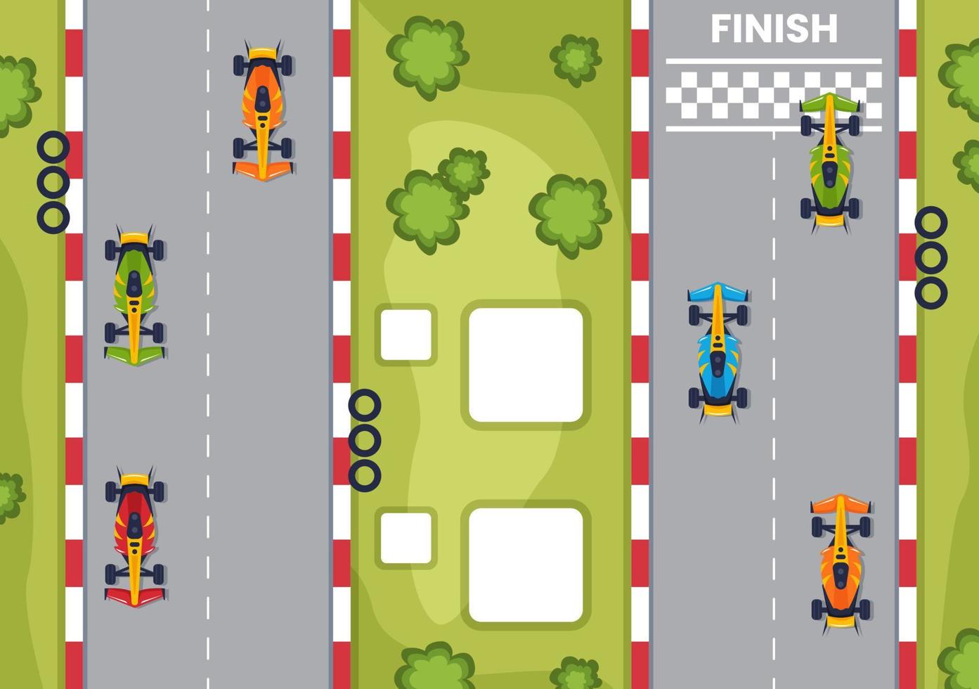 formule race sportwagen bereik op racecircuit de finishlijn cartoon afbeelding om het kampioenschap te winnen in vlakke stijl ontwerp vector