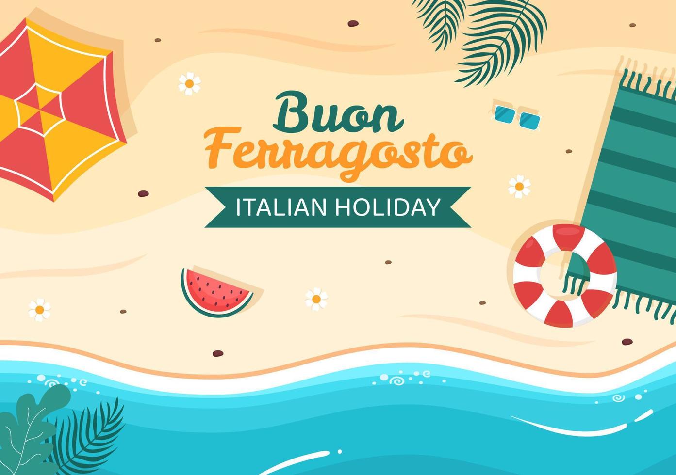 buon ferragosto sjabloon platte cartoon achtergrond vectorillustratie vector