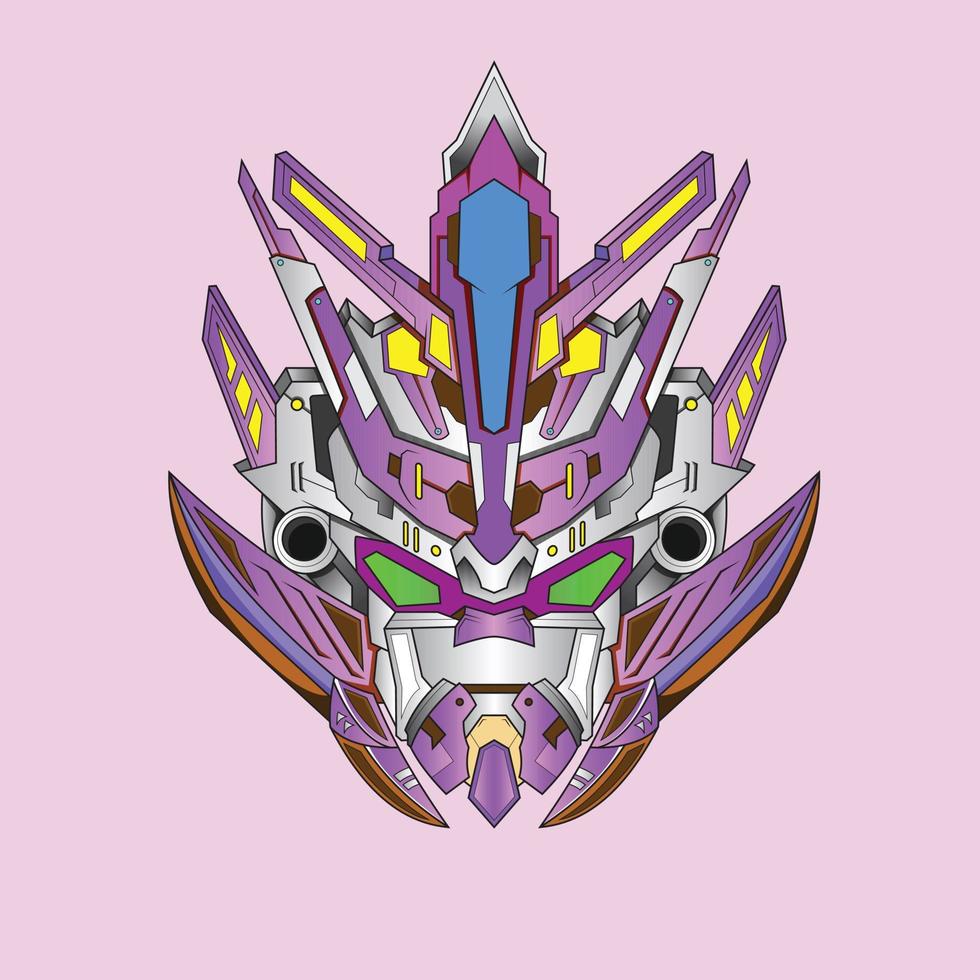 futuristische hoofd mecha robot krijger voor t-shirt design, sticker, poster, merchandise en e-sport logo vector