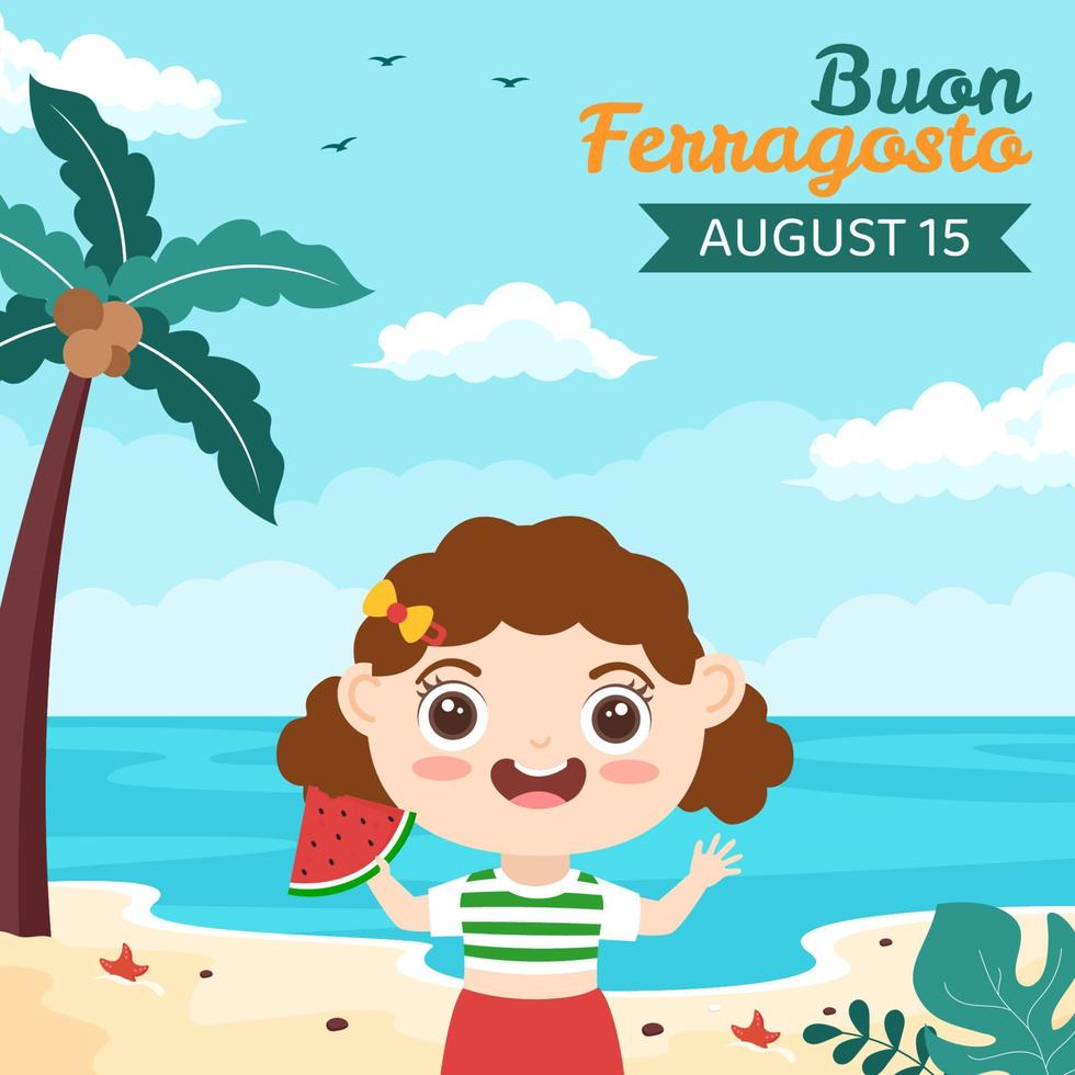 buon ferragosto sjabloon platte cartoon achtergrond vectorillustratie vector