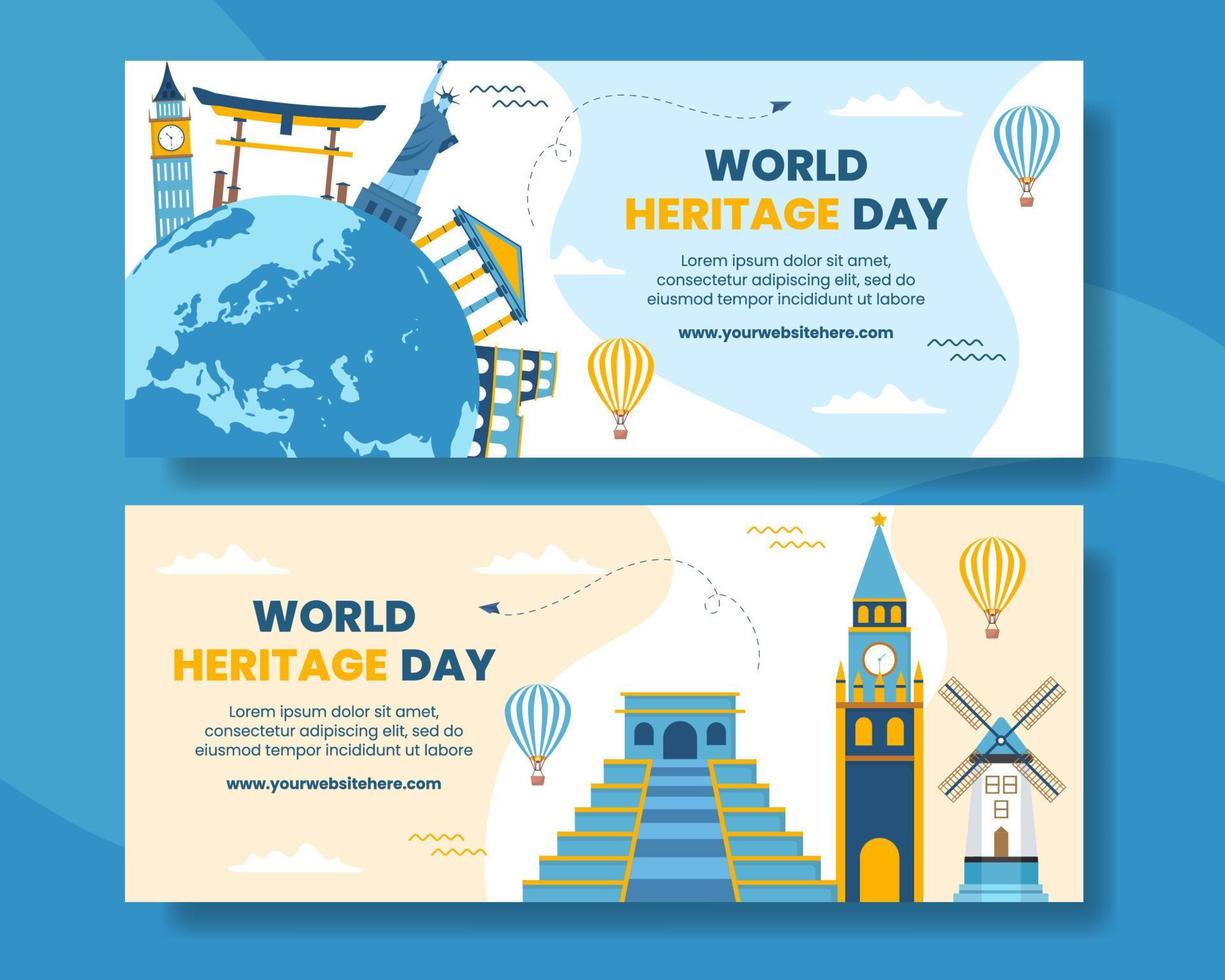 werelderfgoed dag horizontale banner sjabloon cartoon achtergrond vectorillustratie vector