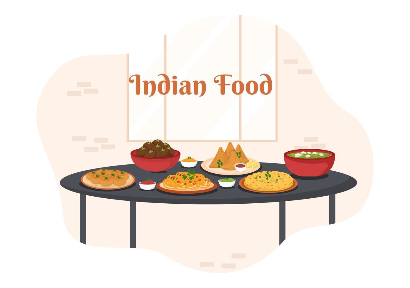 Indiaas eten cartoon afbeelding met verschillende verzameling heerlijke traditionele gerechten in vlakke stijl vector