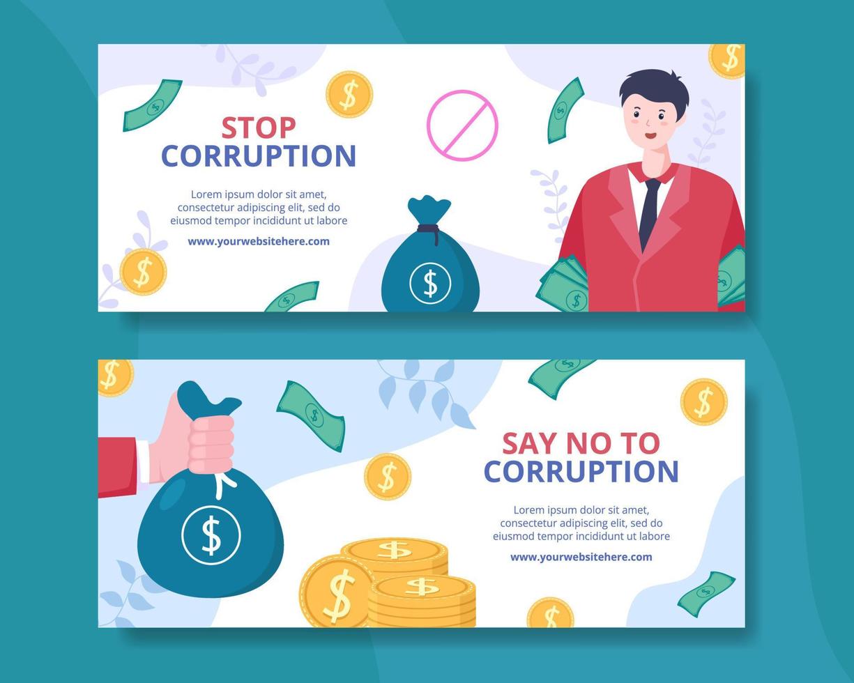 anti corruptie horizontale banner sjabloon platte cartoon achtergrond vectorillustratie vector