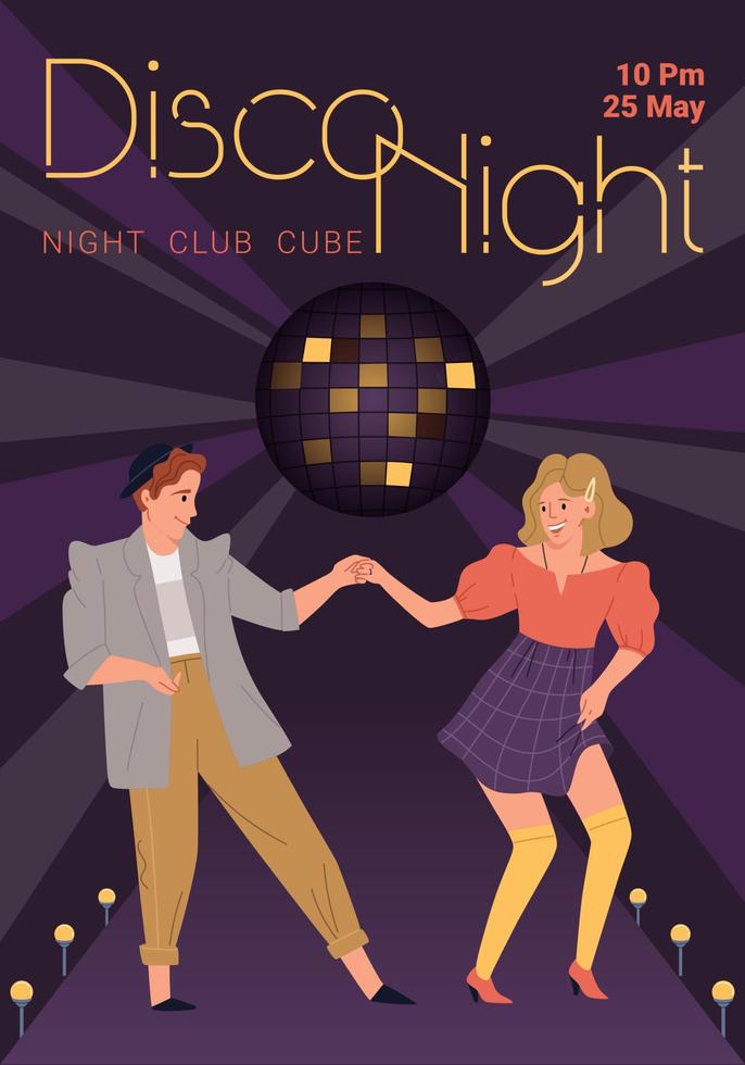 platte stripfiguren dansen nachtclub flyer, vectorillustratie vector