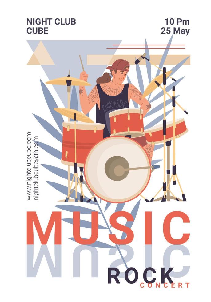 platte stripfiguur speelt rockmuziekbanner, vectorillustratie vector