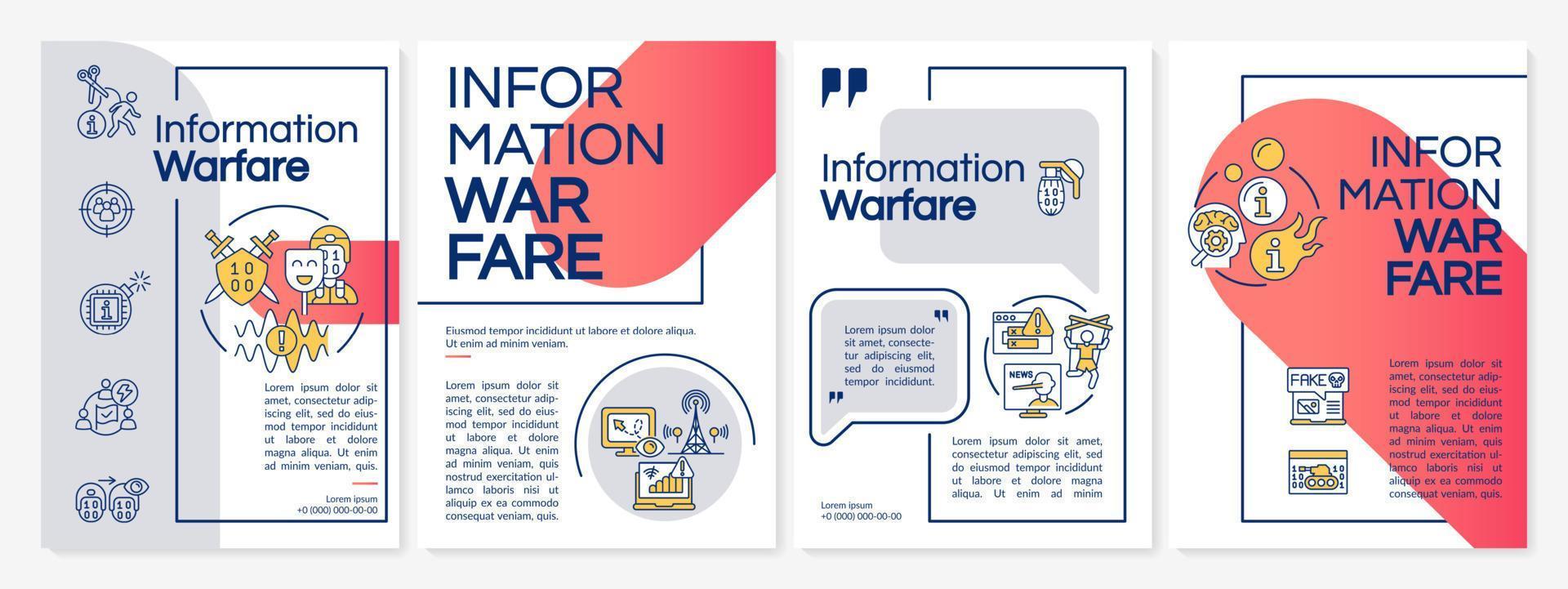 informatie oorlogvoering rode en grijze brochure sjabloon. tegenstanders misleiden. folderontwerp met lineaire pictogrammen. 4 vectorlay-outs voor presentatie, jaarverslagen. vector