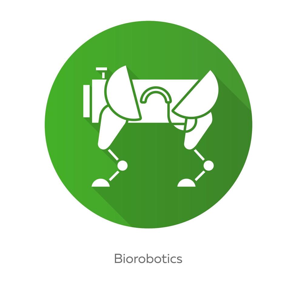 biorobotics groen plat ontwerp lange schaduw glyph pictogram. hondachtige robot. robots maken. robotachtige innovatietechnologie. lichaamsbewegingen kopiëren. bio-engineering. vector silhouet illustratie