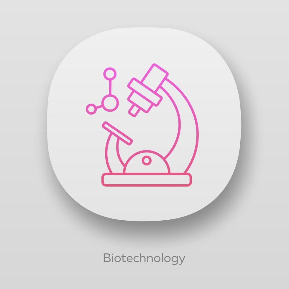 biotechnologie app icoon. biotech. moleculaire biologie. microscoop en molecuul. laboratorium onderzoek. biochemie. ui ux-gebruikersinterface. web- of mobiele applicaties. geïsoleerde vectorillustraties vector