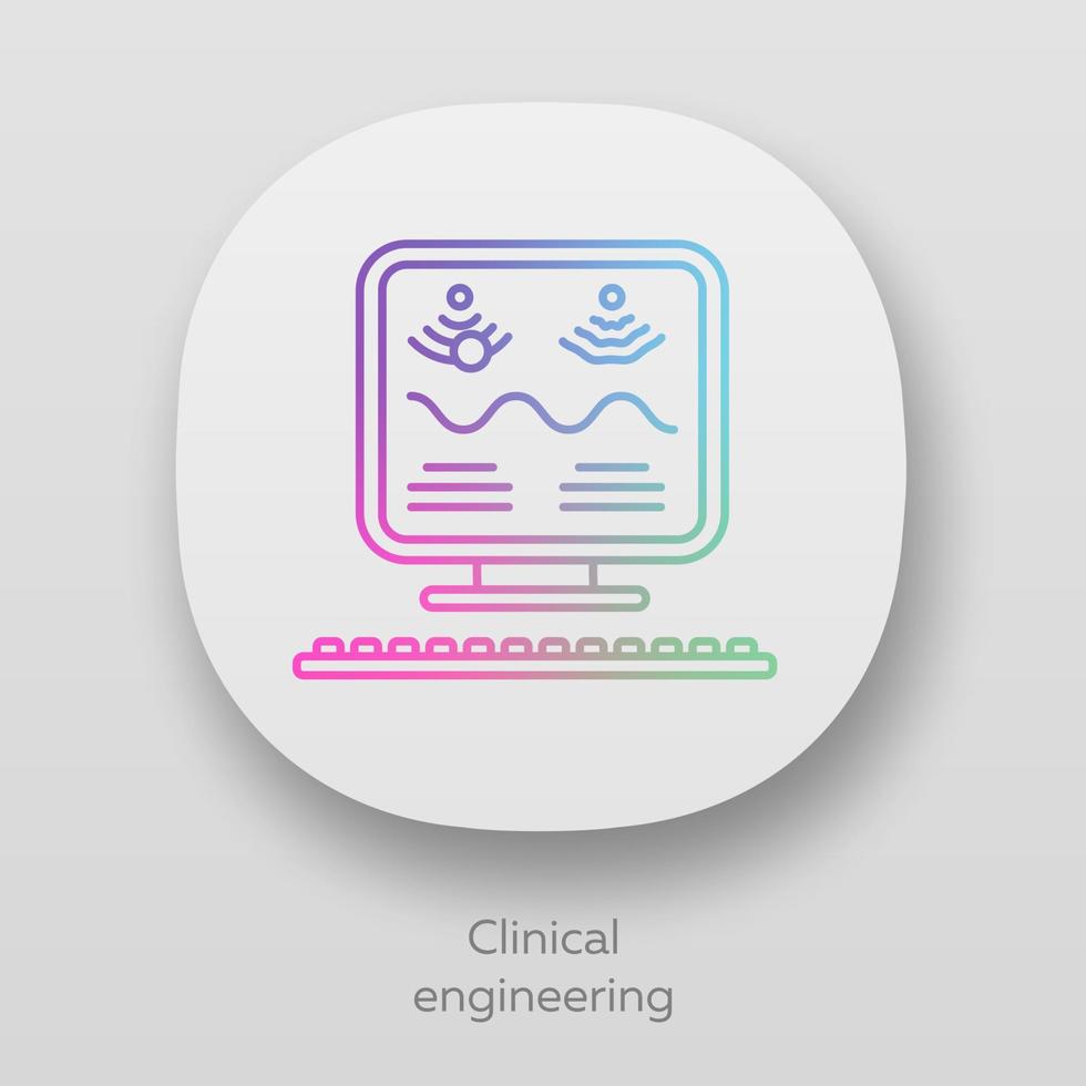 klinische techniek app icoon. beheer van zorgtechnologie. modern medisch computeronderzoek. bio-engineering. ui ux-gebruikersinterface. web- of mobiele applicaties. geïsoleerde vectorillustraties vector