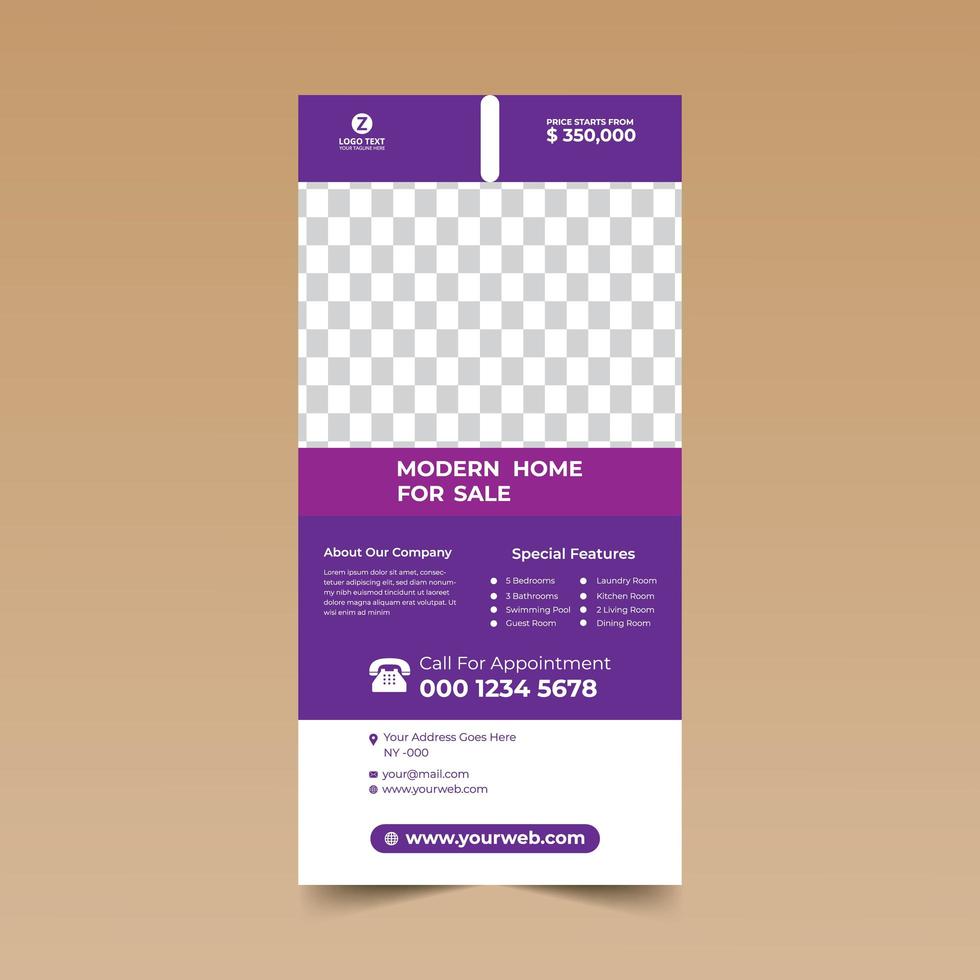 paarse verticale flyer kaart ontwerpsjabloon vector