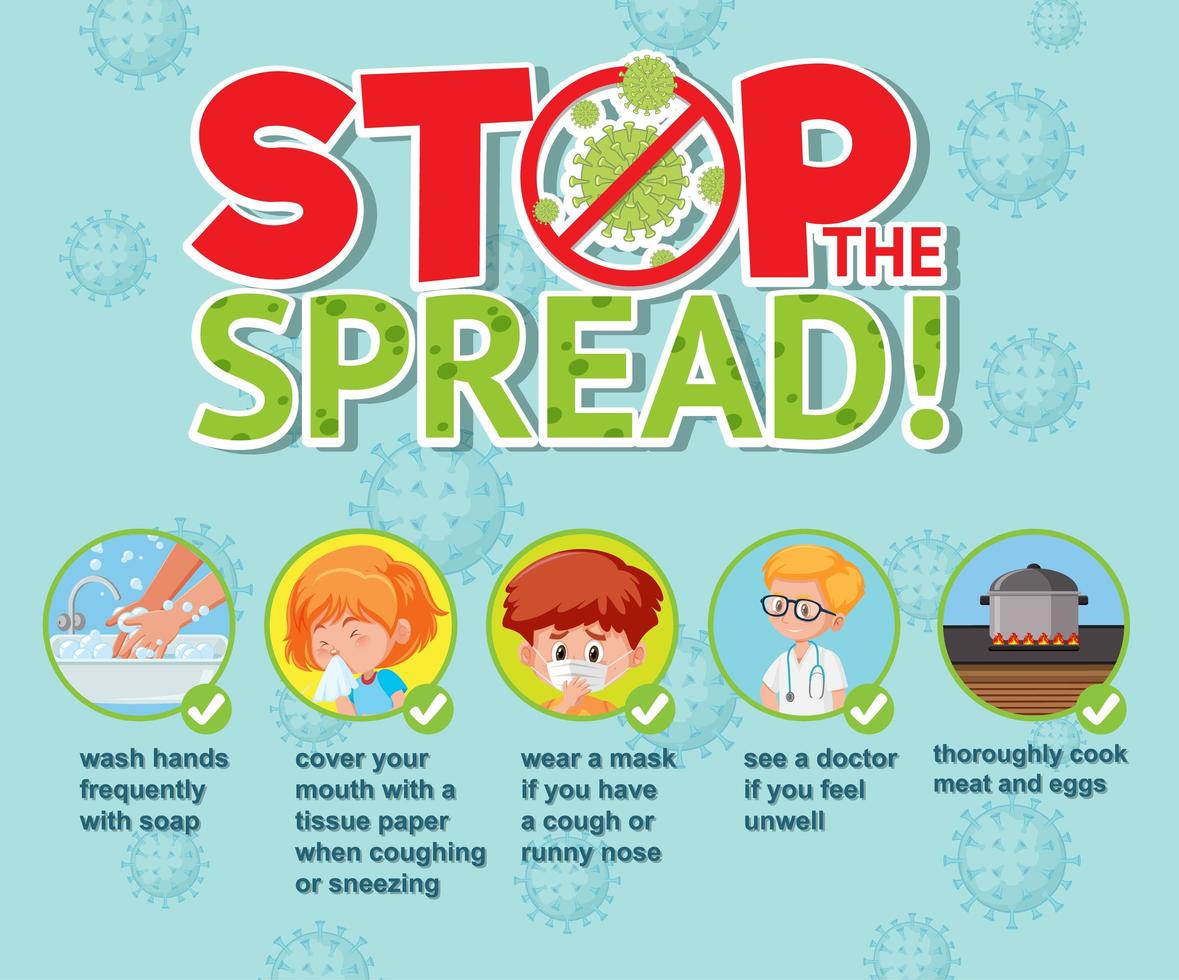 coronavirus infographics met stop de spread type design vector