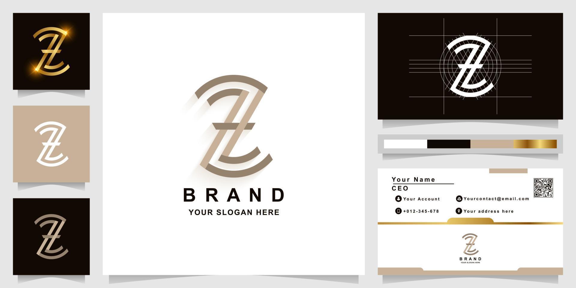 letter z of zz monogram logo sjabloon met visitekaartje ontwerp vector