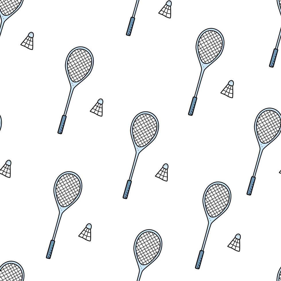 badminton, naadloze patroonracket en shuttle voor het spelen van badminton. vector illustratie achtergrond