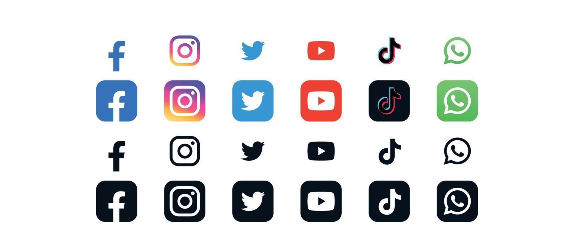 social media iconen set en populaire sociale toepassingen moderne logo's platte vectorillustratie. vector