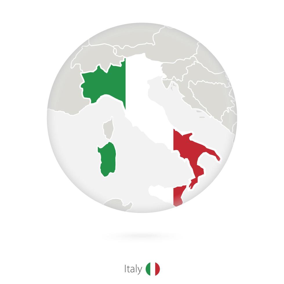 kaart van italië en nationale vlag in een cirkel. vector