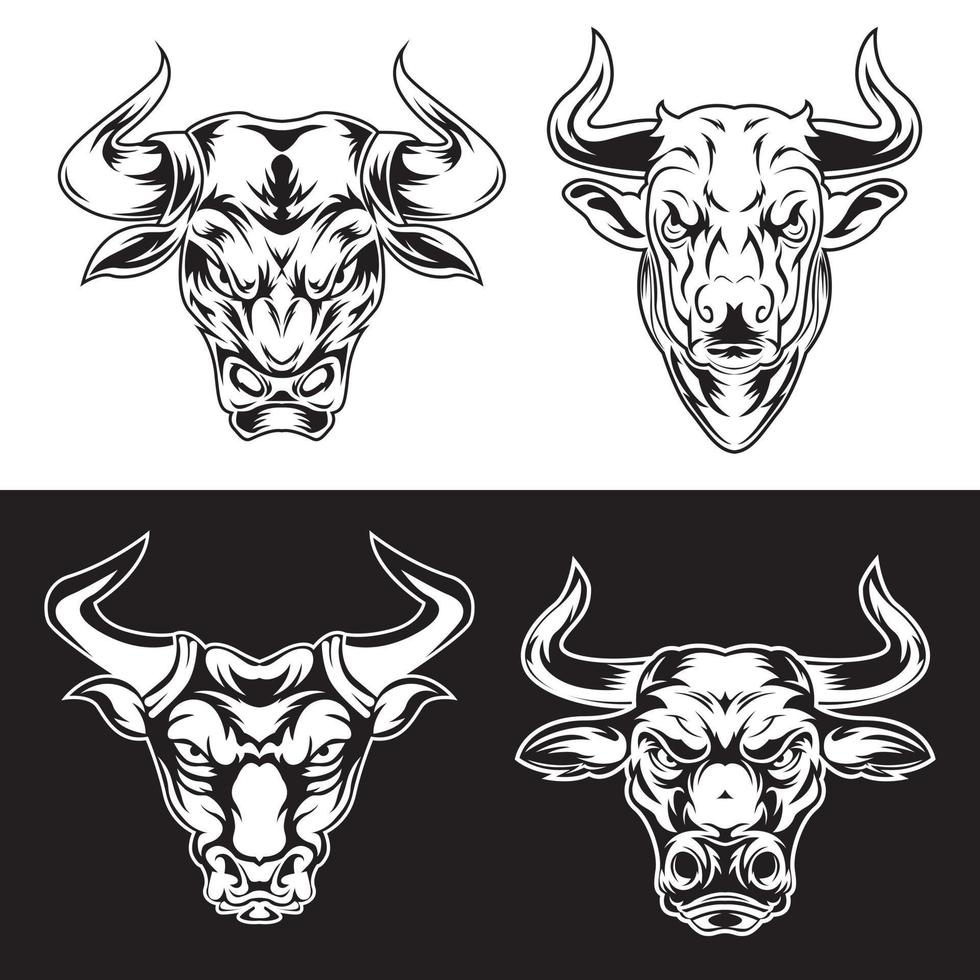 zwart-wit stierenlogo. stammen stier ontwerp. stier tatoeage. stier pictogram. vector illustratie