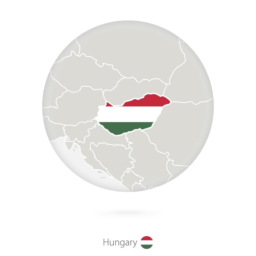 kaart van hongarije en nationale vlag in een cirkel. vector