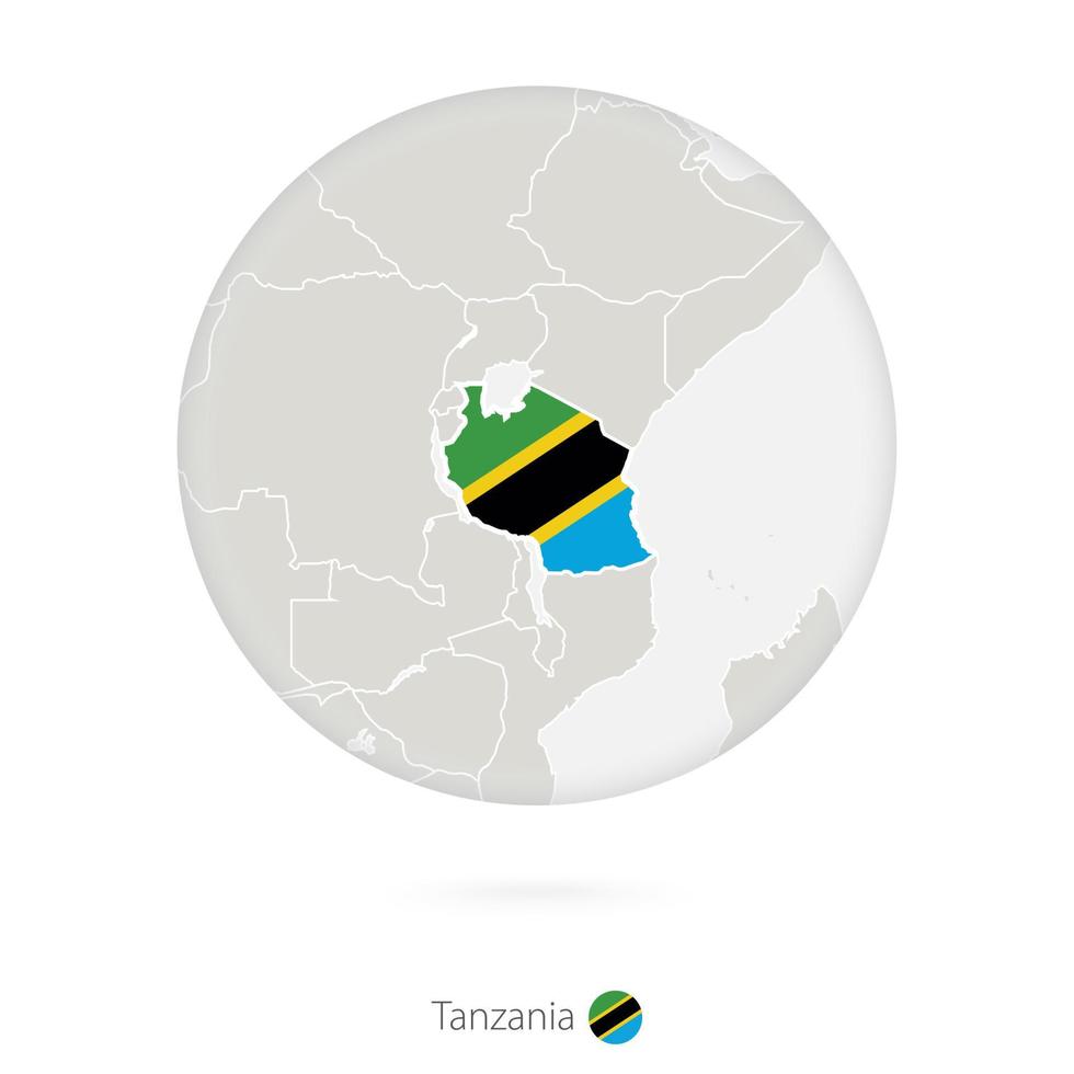 kaart van Tanzania en nationale vlag in een cirkel. vector