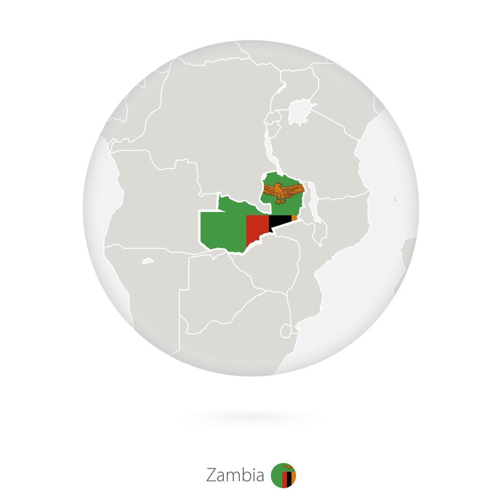 kaart van zambia en nationale vlag in een cirkel. vector