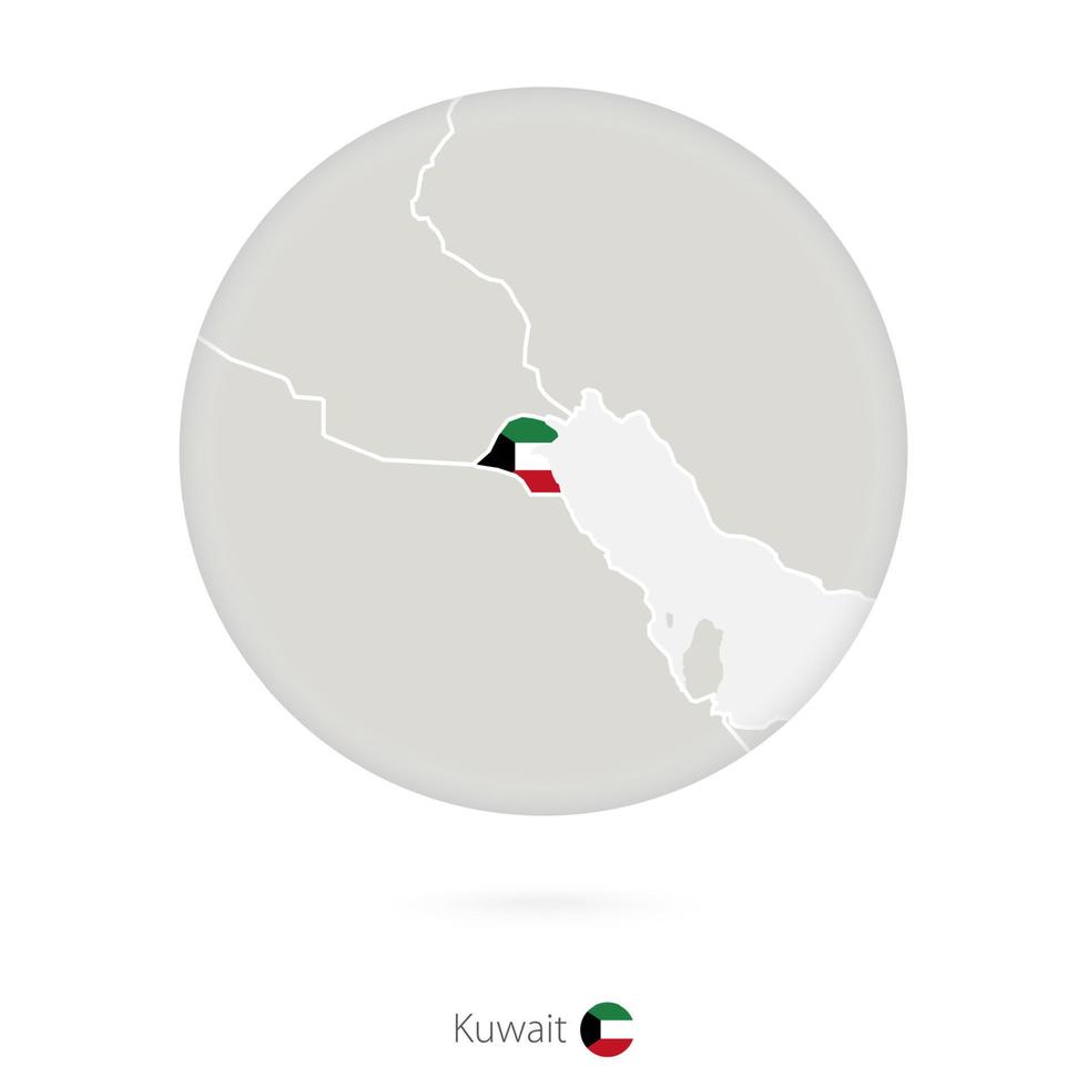 kaart van koeweit en nationale vlag in een cirkel. vector