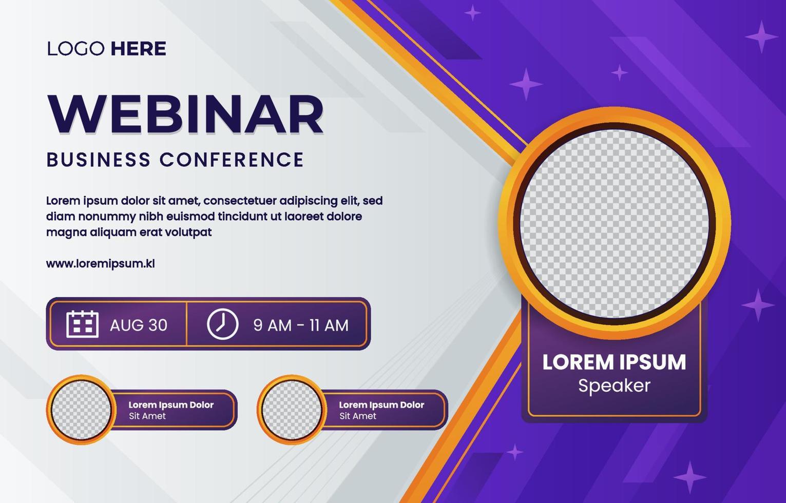 sjabloon voor paarse gele webinar-banner vector