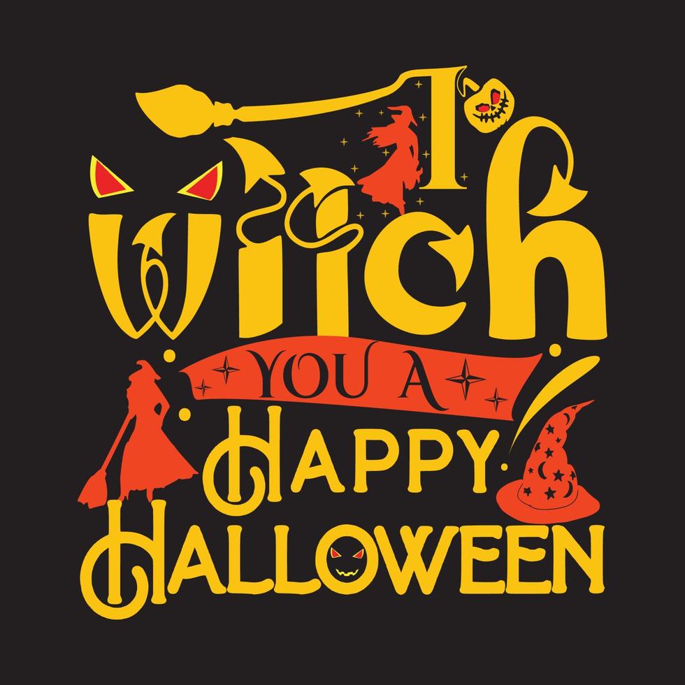 gelukkig halloween-t-shirtontwerp met halloween-elementen of handgetekend halloween-typografieontwerp vector