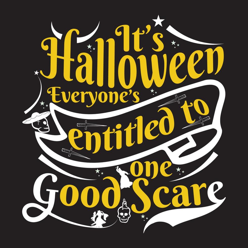 gelukkig halloween-t-shirtontwerp met halloween-elementen of handgetekend halloween-typografieontwerp vector