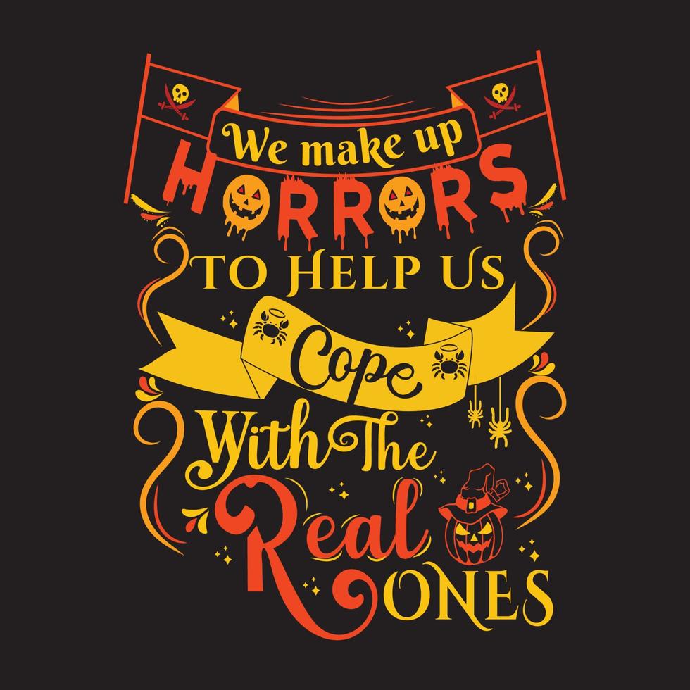 gelukkig halloween-t-shirtontwerp met halloween-elementen of handgetekend halloween-typografieontwerp vector