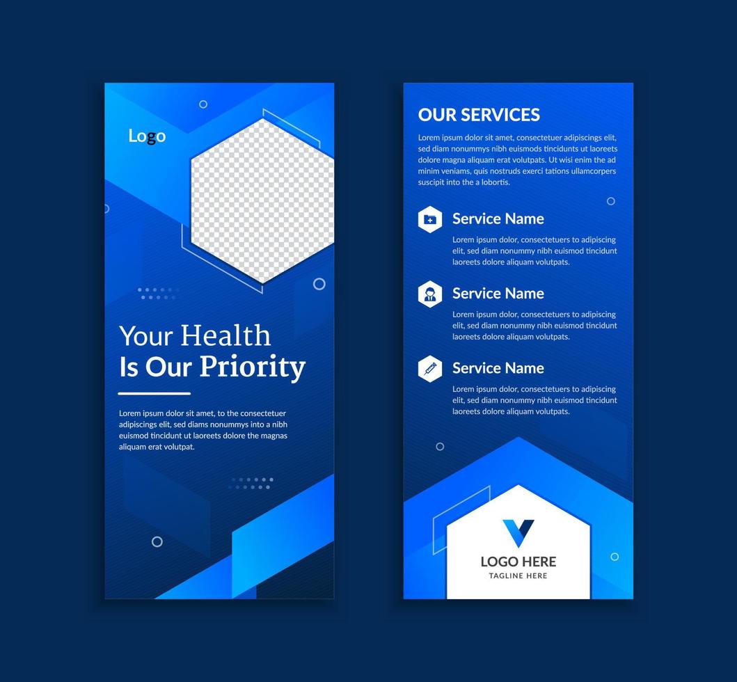 zakelijke medische en gezondheidszorg rackkaart of dl flyer sjabloon lay-out vector