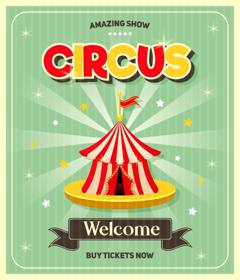 vintage circusreclameposter met tent voor kunstfestivalevenement en entertainment. carnaval spandoek. vector