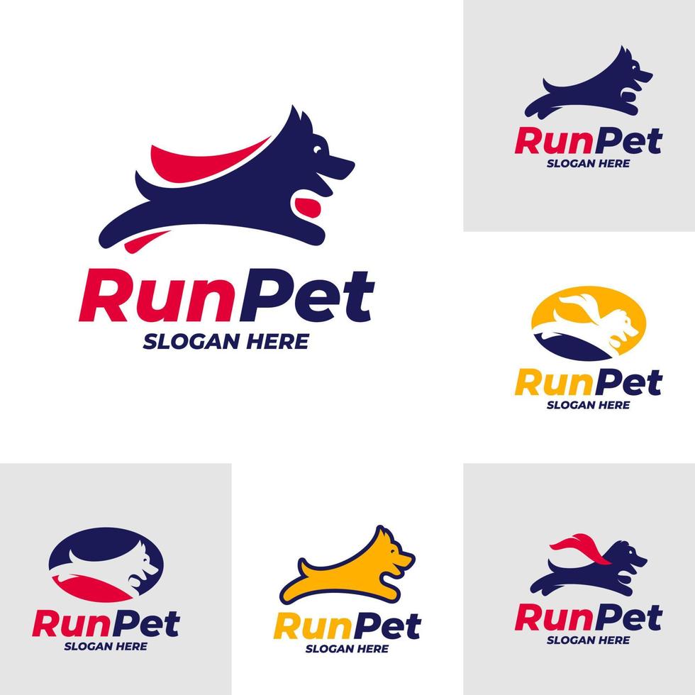 set van hond run logo ontwerpsjabloon. hond logo concept vector. creatief pictogram symbool vector