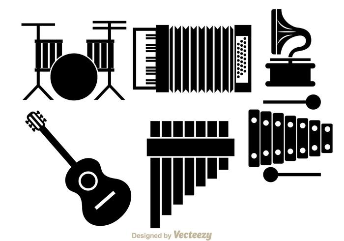 Muziekinstrument Zwarte Pictogrammen vector