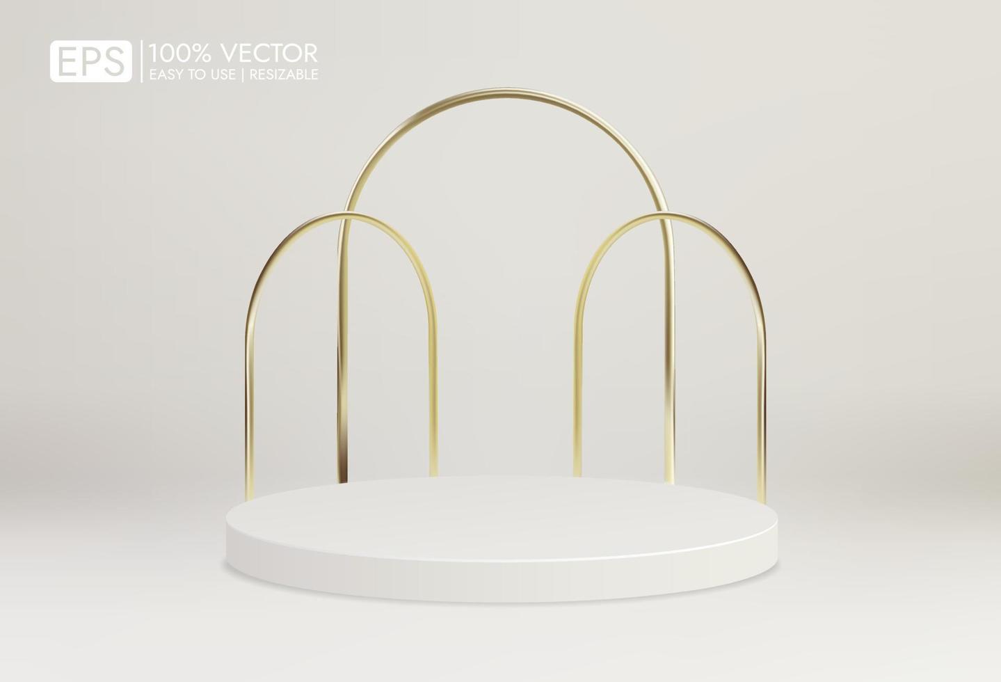 realistisch podium met goudstaven voor minimale weergave van scèneproducten. vector weergave op lichte achtergrond. minimale scène in de studioruimte