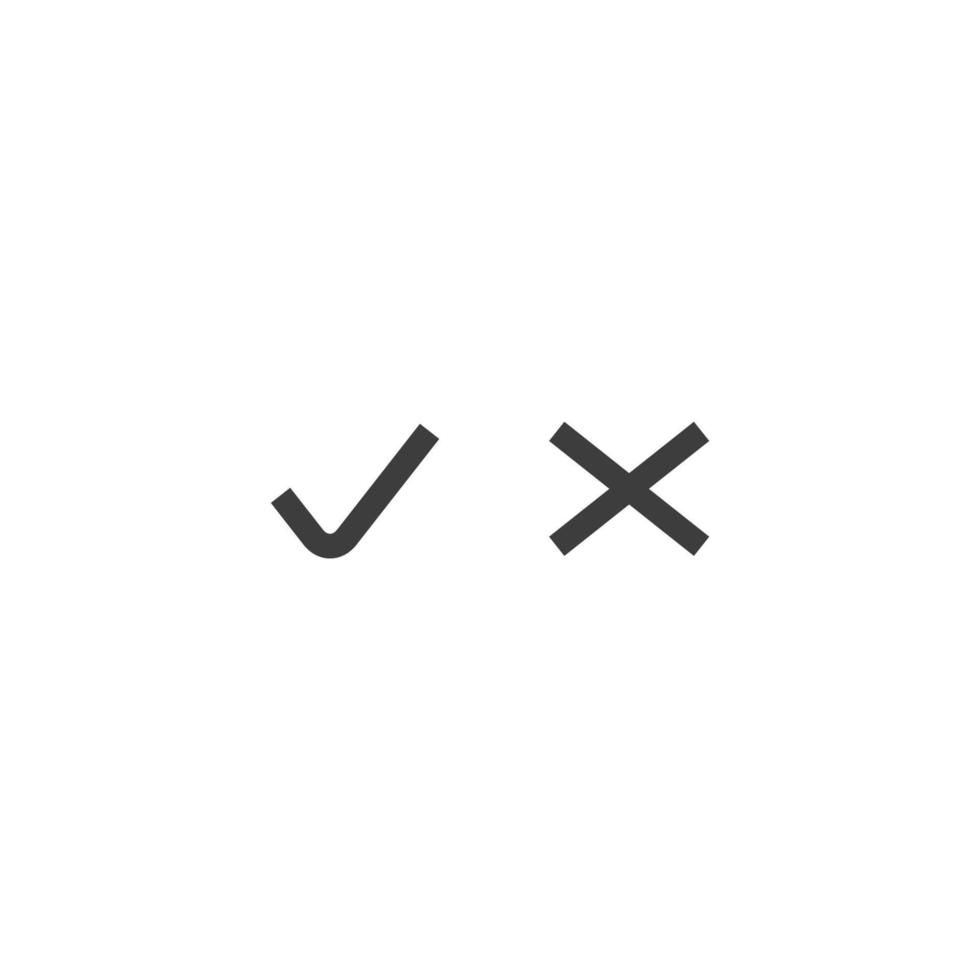 vector teken van het vinkje en kruis symbool is geïsoleerd op een witte achtergrond. vinkje en kruispictogram kleur bewerkbaar.