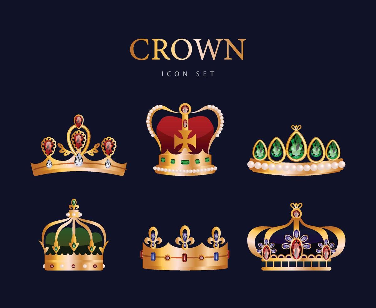 luxe koninklijke kroon icon set vector