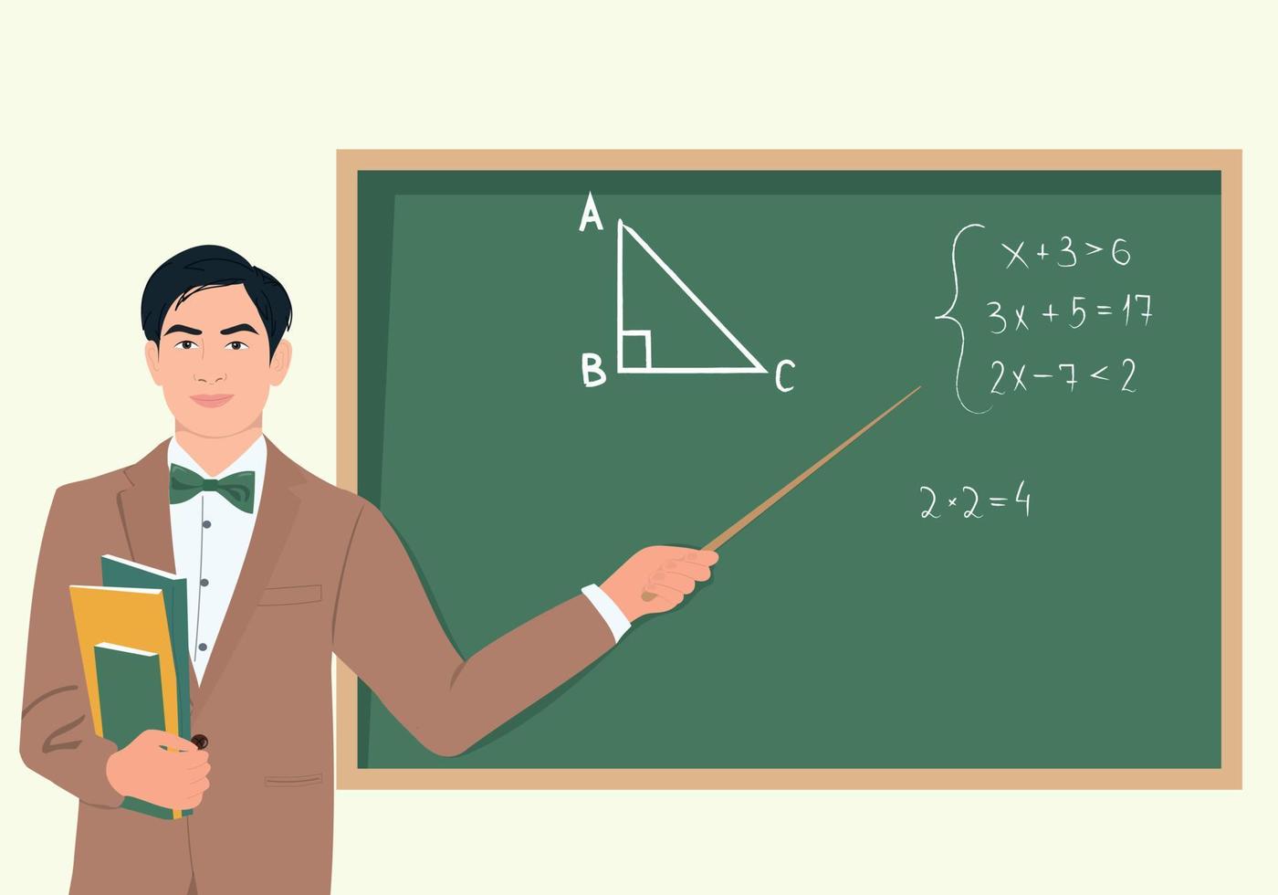 jonge mannelijke leraar op les op blackboard vector