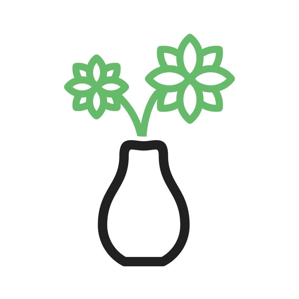 bloemen in vaas lijn groen en zwart icon vector