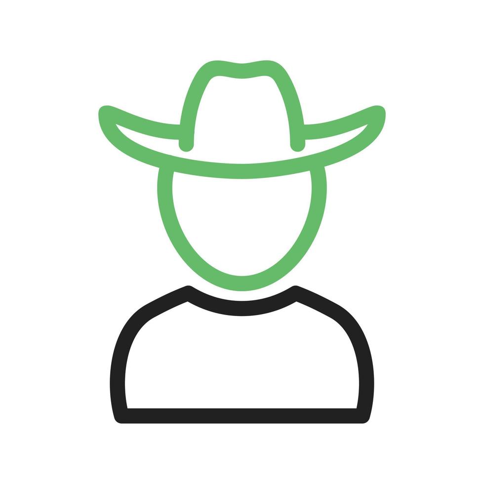 jongen in cowboyhoed lijn groen en zwart icon vector