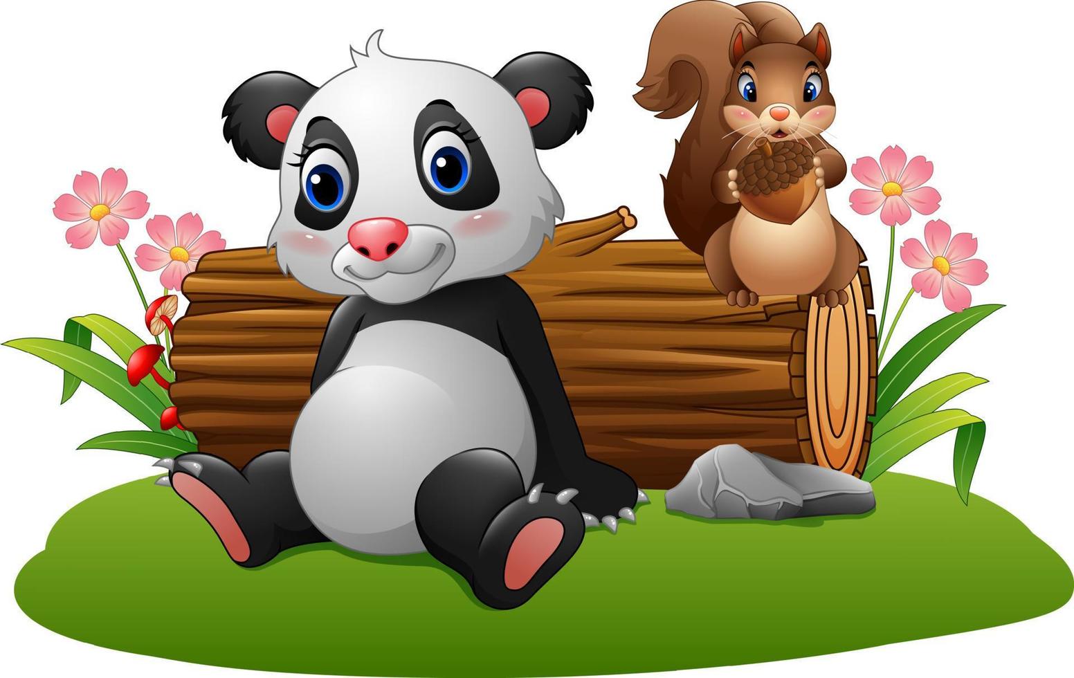 cartoon panda met eekhoorn vector