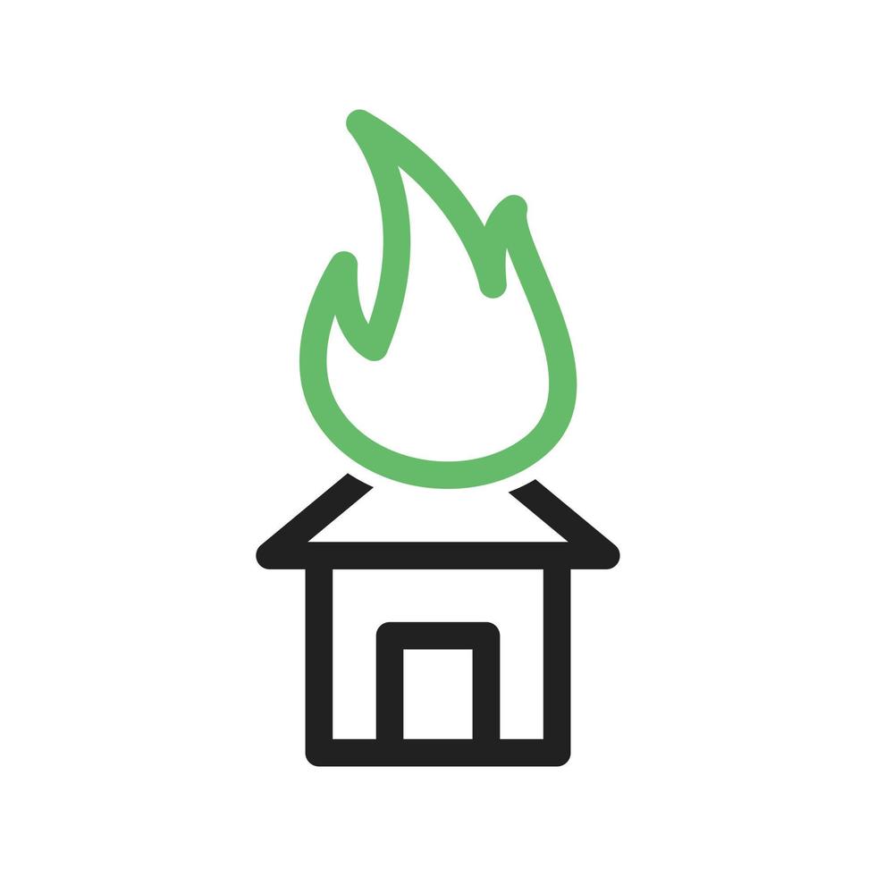 huis in brand lijn groen en zwart pictogram vector