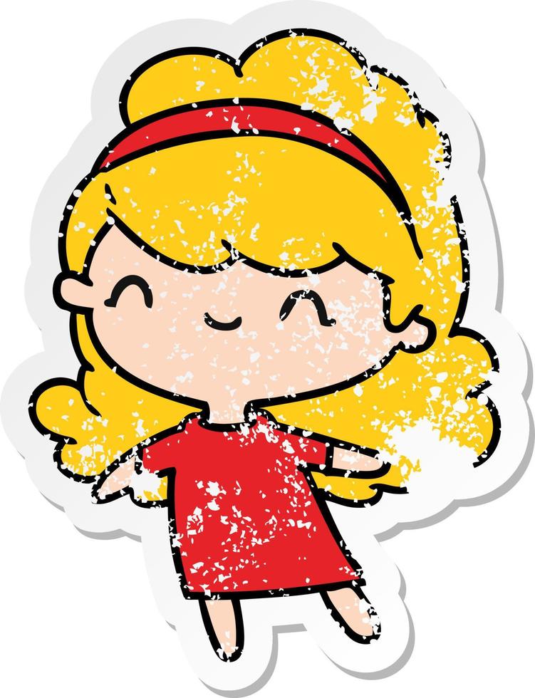 noodlijdende sticker cartoon kawaii meisje met hoofdband vector