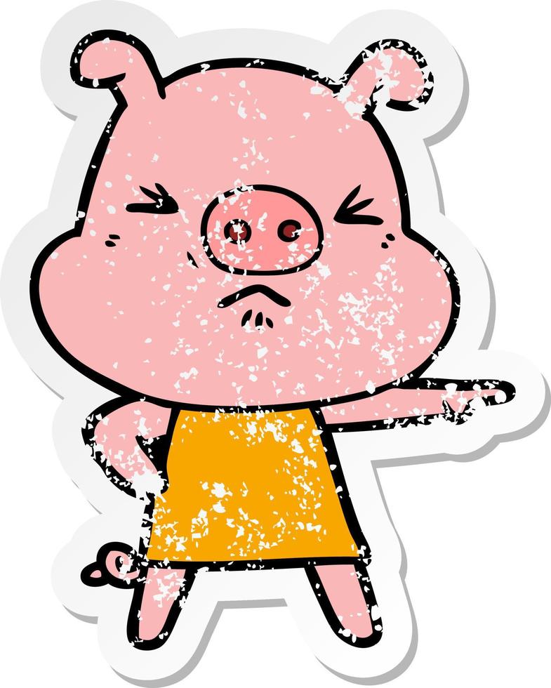verontruste sticker van een cartoon boos varken vector