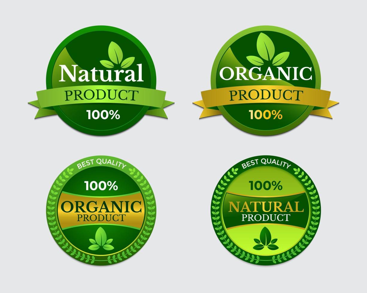 set natuurlijke en biologische productlabels, badges voor verse boerderijvoedsel vector