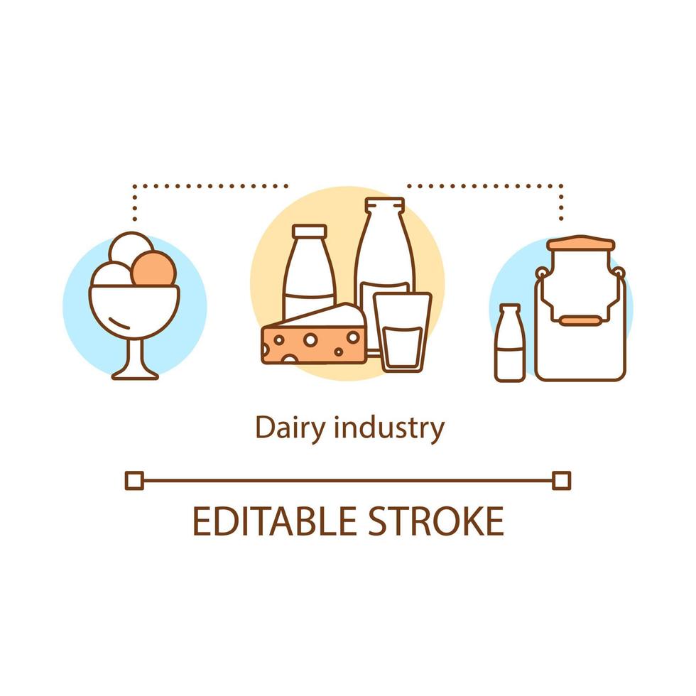 zuivelproducten, zuivelindustrie concept icoon. voedsel bedrijfsidee dunne lijn illustratie. zelfgemaakte natuurproduct. zoet ijs, heerlijke kaas vector geïsoleerde overzichtstekening. bewerkbare streek