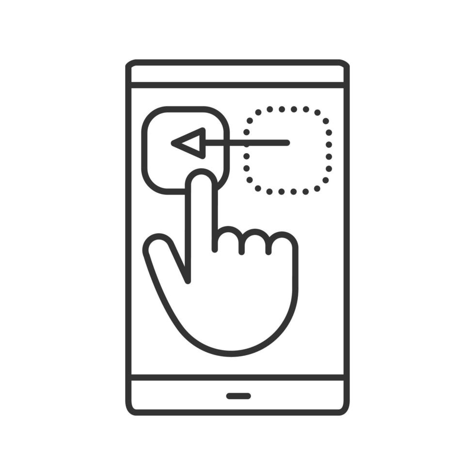 smartphone touchscreen lineaire pictogram. dunne lijn illustratie. sleep gebaar. contour symbool. vector geïsoleerde schets draw