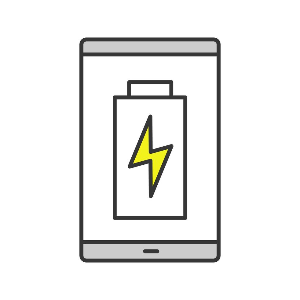 smartphone batterij opladen kleurpictogram. indicator van het batterijniveau van de mobiele telefoon. geïsoleerde vectorillustratie vector