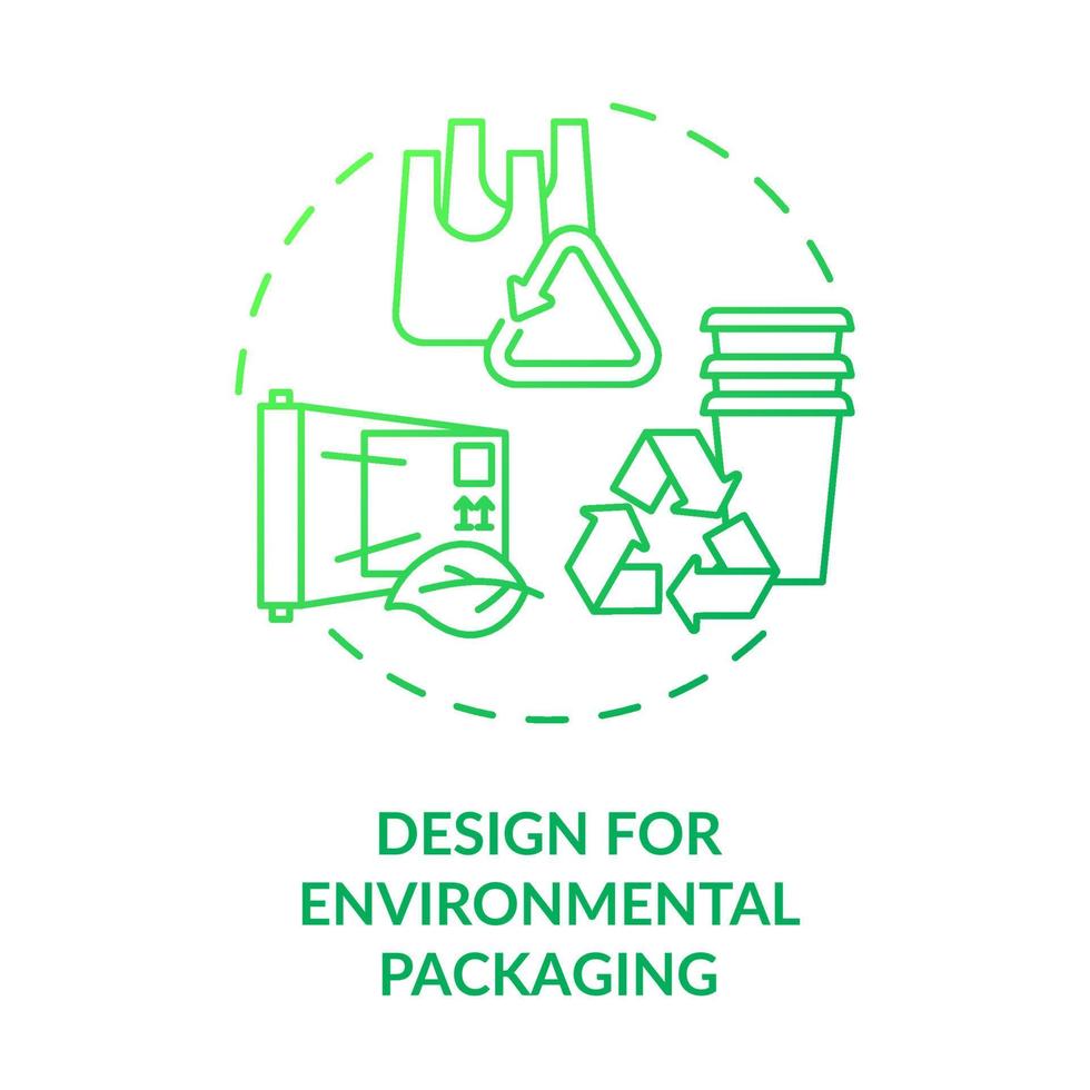 ontwerp voor milieuvriendelijke verpakking groen gradiënt concept icoon. recycling proces. industriële ecologie abstracte idee dunne lijn illustratie. geïsoleerde overzichtstekening. vector