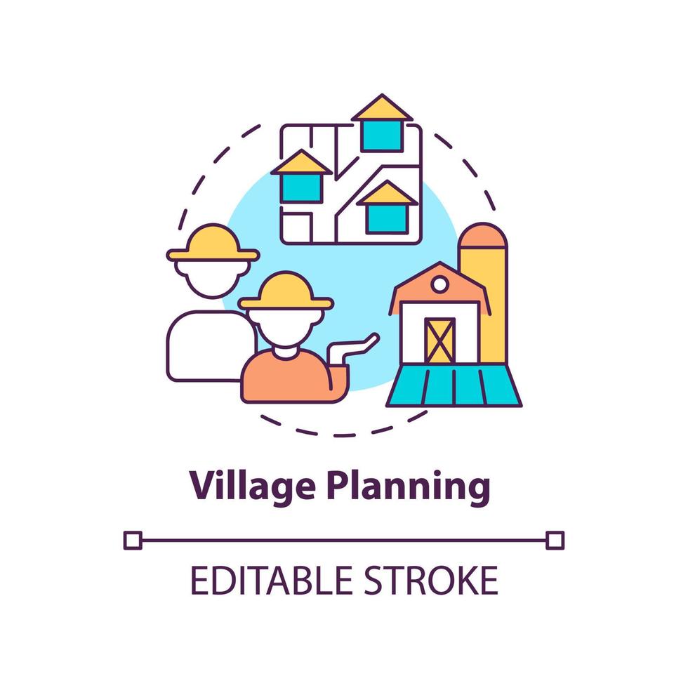 dorp planning concept icoon. plattelandsontwikkeling. sociale planning voorbeeld abstracte idee dunne lijn illustratie. geïsoleerde overzichtstekening. bewerkbare streek. vector